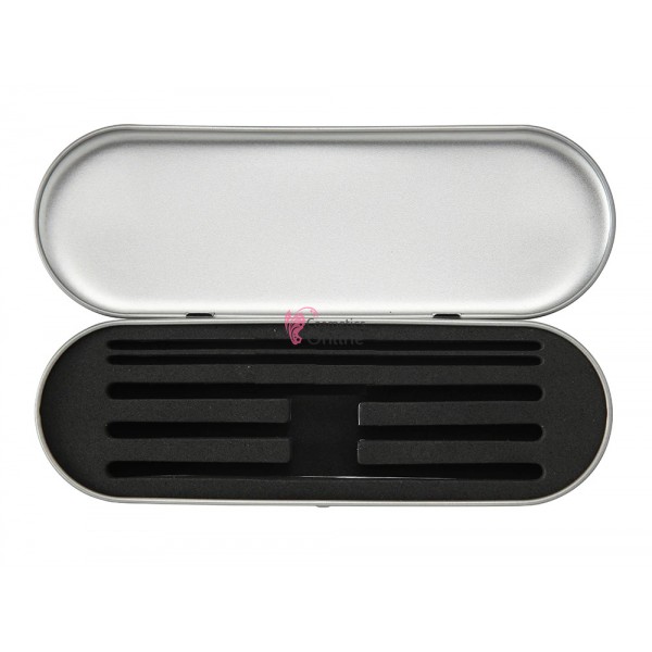 Cutie metalica pentru depozitat pensete de gene false CDP04 cu 5 lacasuri Argintie